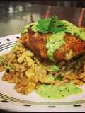 Crispy Rock Shrimp Cakes with a Cilantro Jalapeno Green Sauce