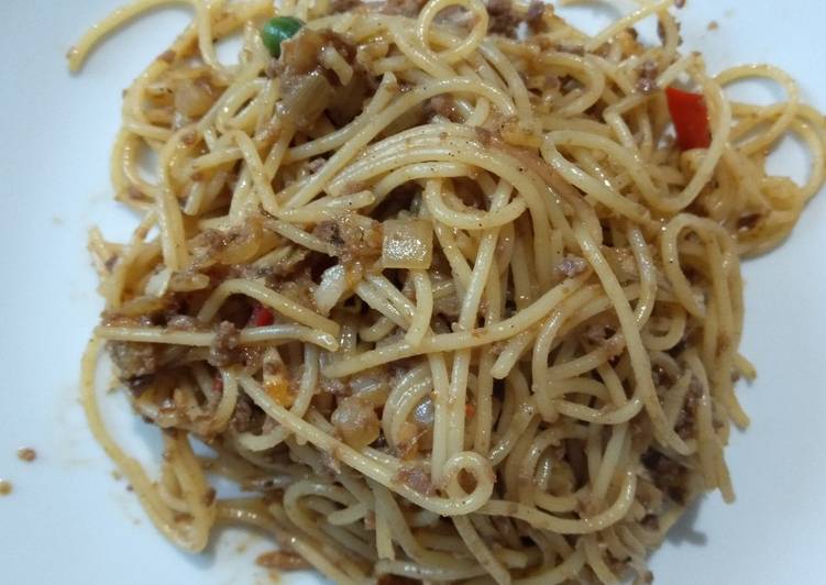 Bagaimana Membuat Beef blackpeper spaghetti, Enak