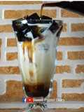 Grass Jelly Snow Ice with Fresh Milk and Caramel Sauce