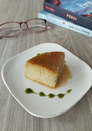 Foto resep Caramel Bread Pudding Matcha