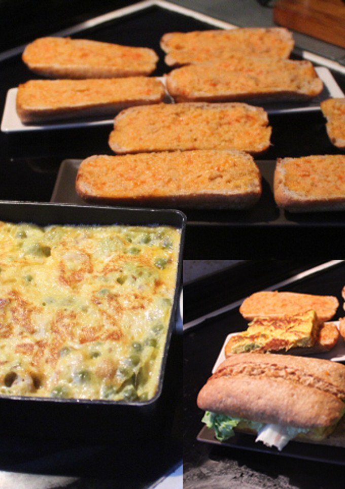 Una foto de Bocadillo de tortilla de guisantes
