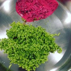 A picture of Coriander rice with beetroot raita.