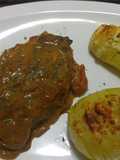 Entrecot con salsa rosa y papas estilo peine