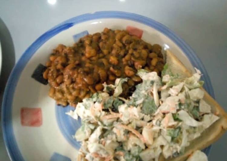 Beans bread and salad