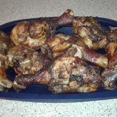 A picture of Roasted chicken with mayo and worcester sauce.