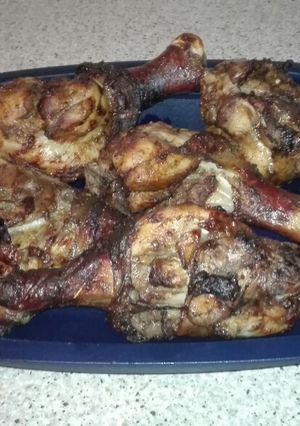 A picture of Roasted chicken with mayo and worcester sauce.