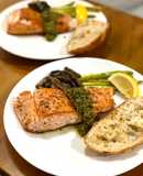 Grilled salmon with homemade pesto sauce