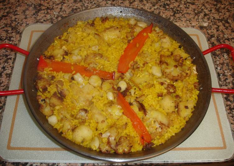 Paella de coliflor y bacalao Receta de Kiko Cookpad