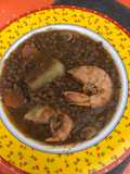 Lentejas con Gambones y alcachofas