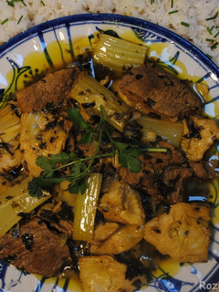 A picture of Persian artichoke and celery stew.