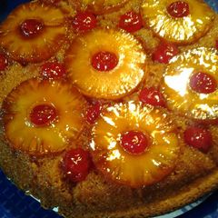 A picture of Simple Memorial Day pineapple upside down cake in a cast iron sk.