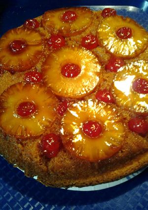 A picture of Simple Memorial Day pineapple upside down cake in a cast iron sk.