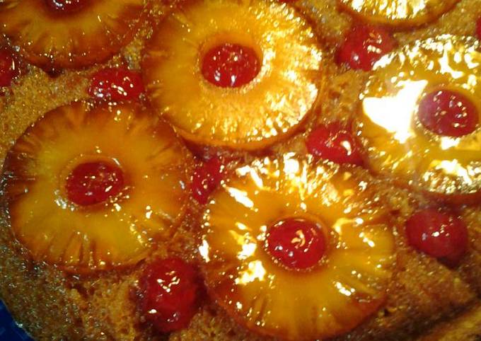 Simple Memorial Day pineapple upside down cake in a cast iron sk
