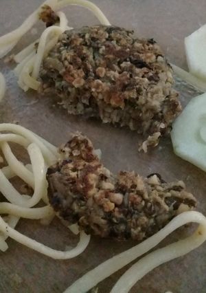 Una foto de Hamburguesa de berenjena (apto vegano)