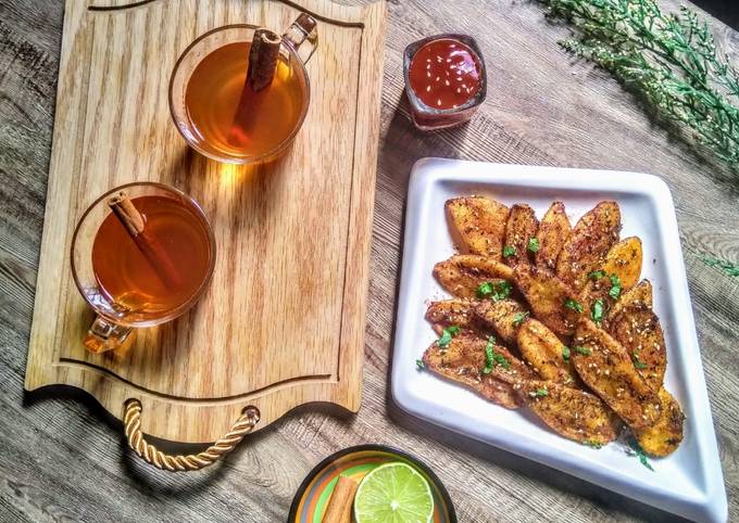 Masala wedge fries with Arabic cinnamon tea