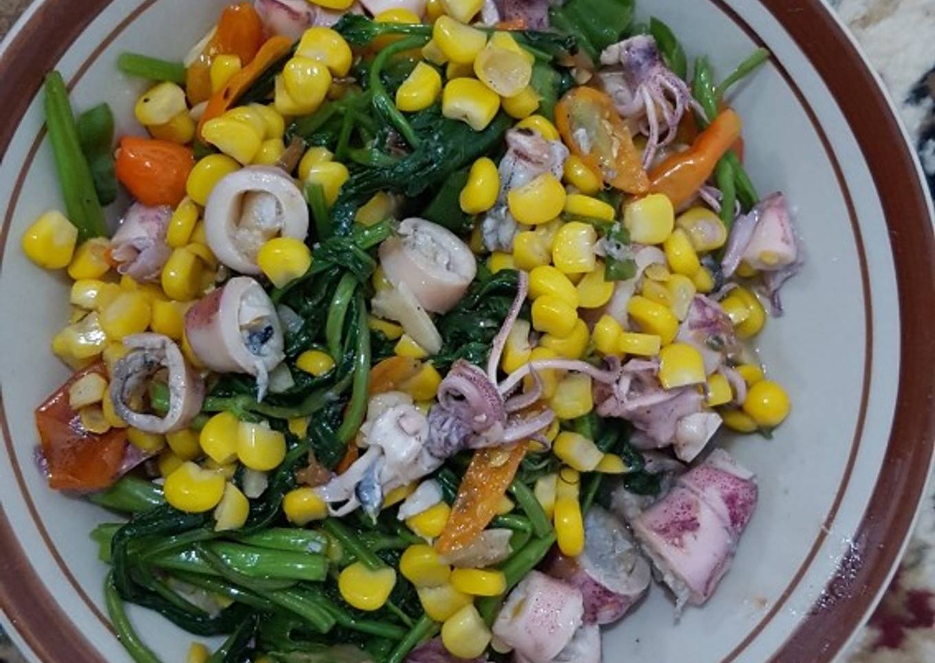 Tumis kangkung + Cumi Asin dan Jagung Manis Mantulls