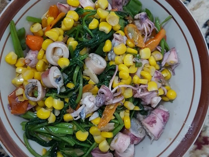 Langkah Gampang Menyiapkan Resep  Tumis kangkung + Cumi Asin dan Jagung Manis Mantulls yang Bikin Ngiler, Menggugah Selera