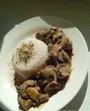 Lomo al strogonoff acompañado de arroz blanco