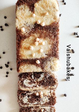 A picture of Vanilla Chocolate Marble Cake.