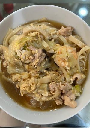 沙茶雞肉蝦子羹麵 的食譜成品照片