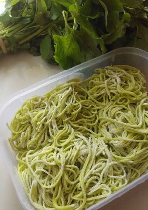 A picture of Homemade spinach noodles.