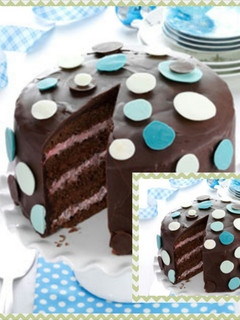 A picture of Chocolate-Raspberry Polka Dot Cake.