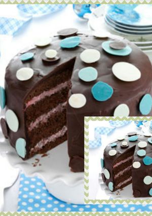 A picture of Chocolate-Raspberry Polka Dot Cake.