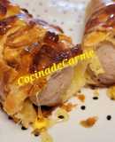 Bratwurst con mostaza y miel en hojaldre