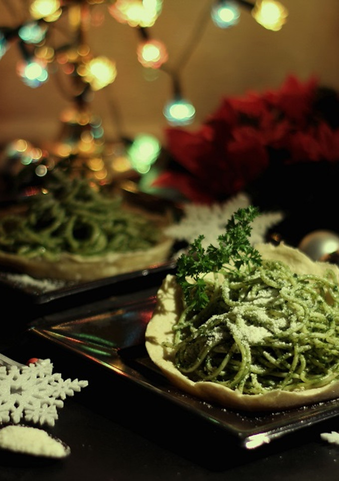 Una foto de Tartaletas de Spaghetti al Pesto de Espinacas