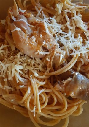 Una foto de Fideos (Spaghetti) con pollo