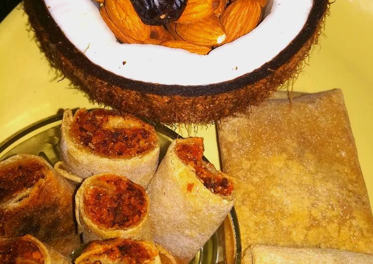 Recipe of Quick Dates with coconut roll in chapati (sweeten roll)