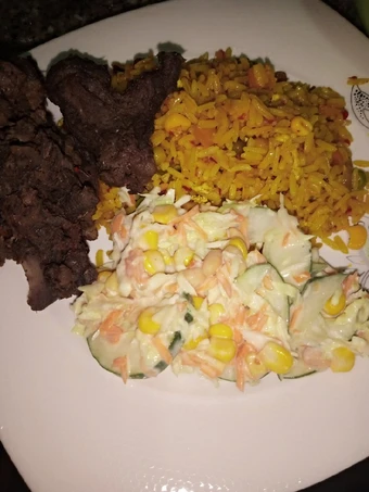 Easy Way Make Recipe Chinese fried rice with coleslow and fry meat that is  Makes Drooling, Really Delicious}