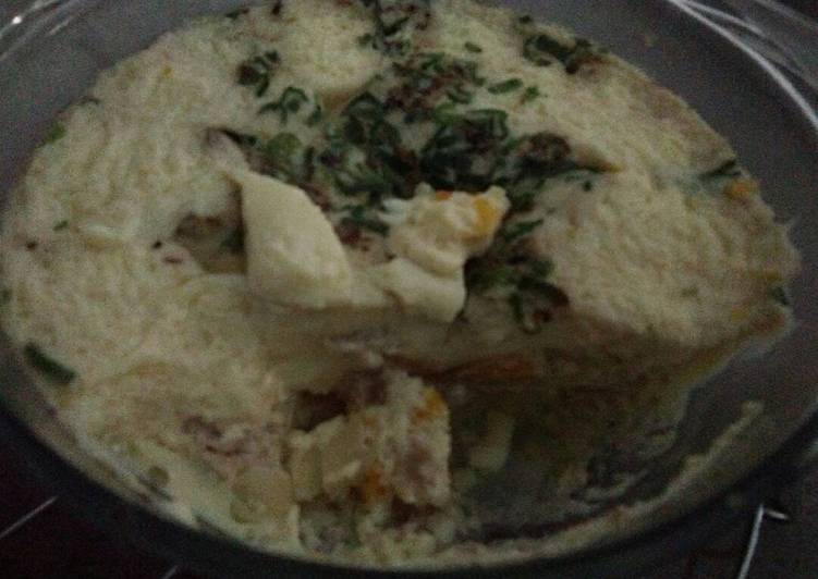 Steam telur, daging & makaroni