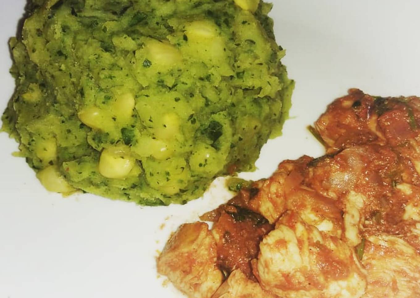 Mukimo and stir fried chicken #Mykidsfavouritedishcontest