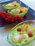 Crema di piselli con carpaccio di gamberi e burrata