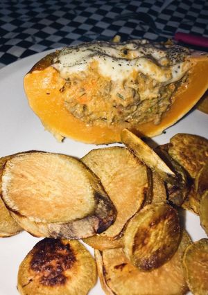 Una foto de Zapallo anco relleno con carne picada