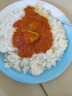 A picture of Rice and stew.
