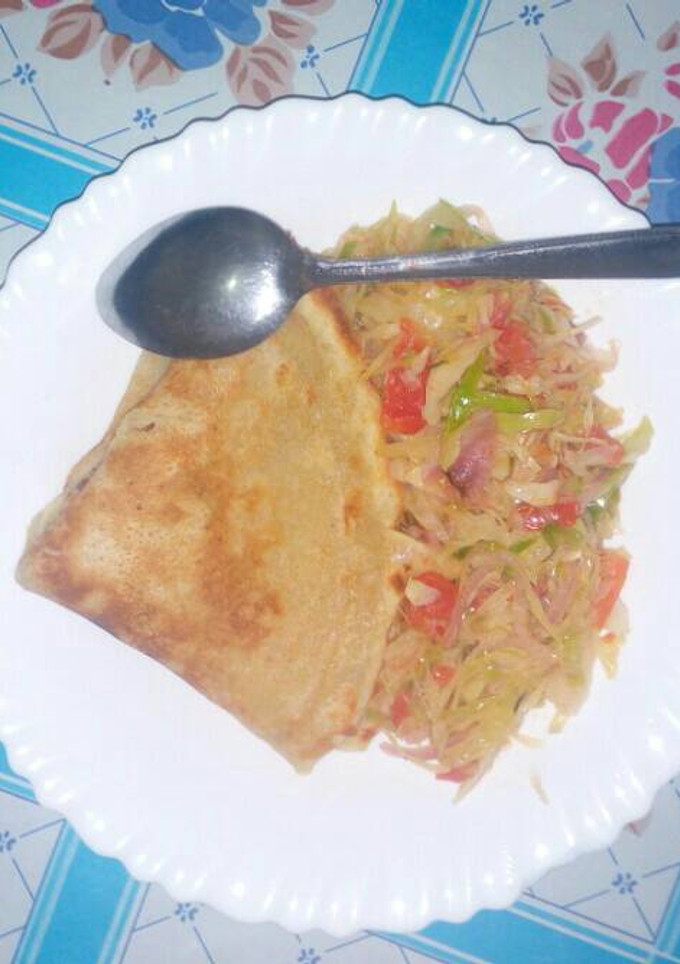 A picture of Pancake and Fried Cabbage.