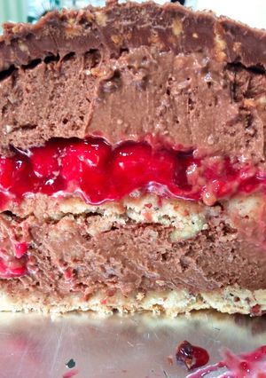 Une photo de Dôme entremet chocolat framboise