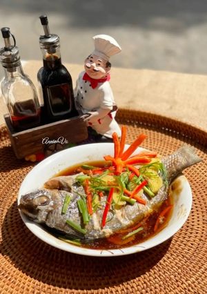 Hình của món Cá diêu hồng hấp nước tương.