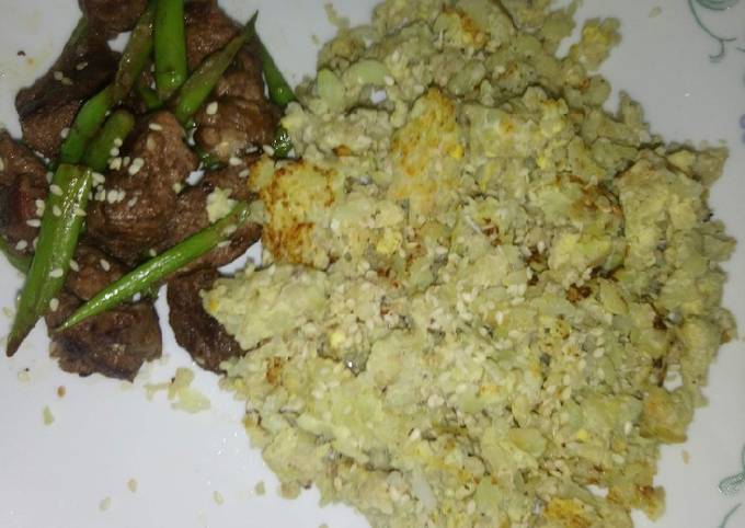 Recipe of Homemade Zesty lemon beef or pork soy with asparagus and caulirice