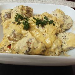 A picture of My Pork & Peppered Balls in a creamy Mustard Sauce 😋.