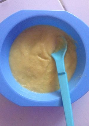 Foto resep Mpasi 7+(nasi+tempe+labu siam+jagung+seledri)