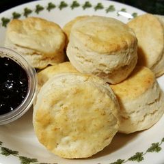 A picture of Biscuit with blueberry jam.