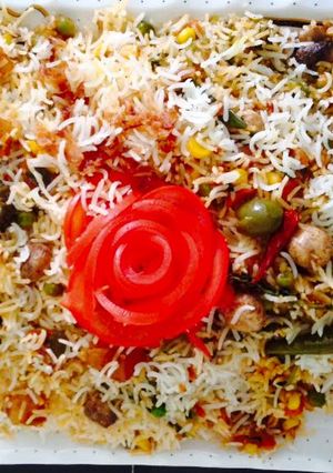 A picture of Layered Veg biryani.