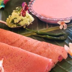 A picture of Beetroot masoor dal dosa.