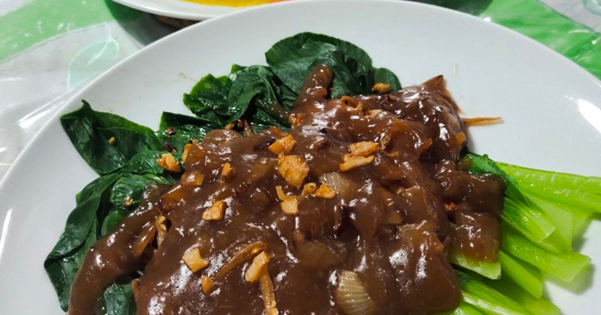 Sayur Pokcoy Siram Saos Tiram Kental (mirip kuah sate padang 🤤)