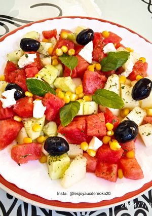 Une photo de Salade d'été, melon 🍈, pastèque 🍉 et concombre 🥒