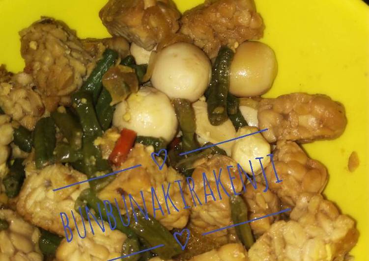 Cara mudah Membuat Sayur tempe kacang panjang telur puyuh, Enak