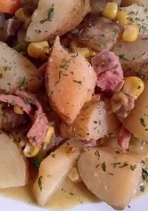 A picture of Slow Cooker Style Ham and Potatoes.